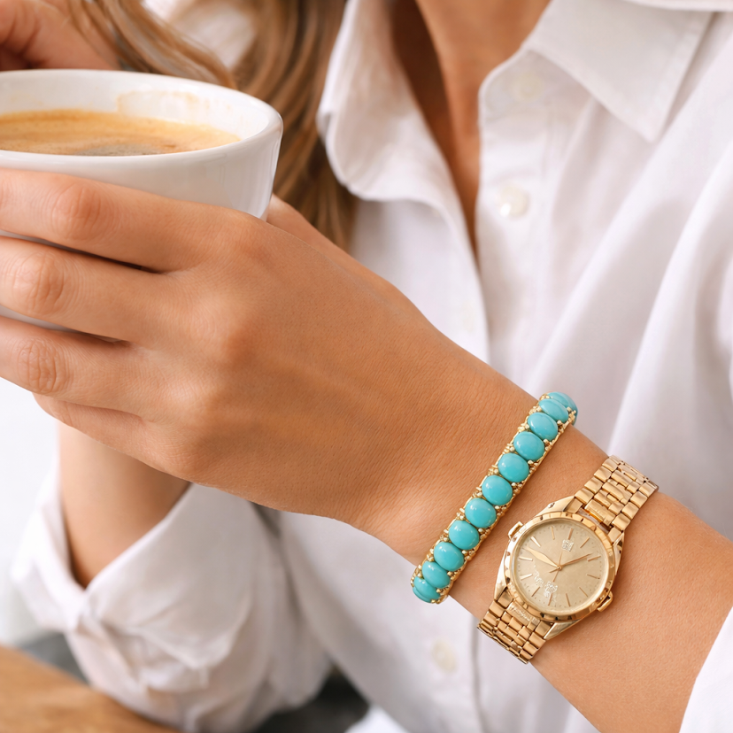 Turquoise/gold Cabochon  Slip-On Bracelet