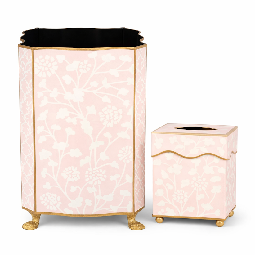 Pale Pink Spring Floral Wastepaper Basket & Tissue