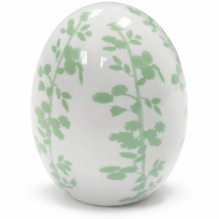 White & Green Trellis Porcelain Egg