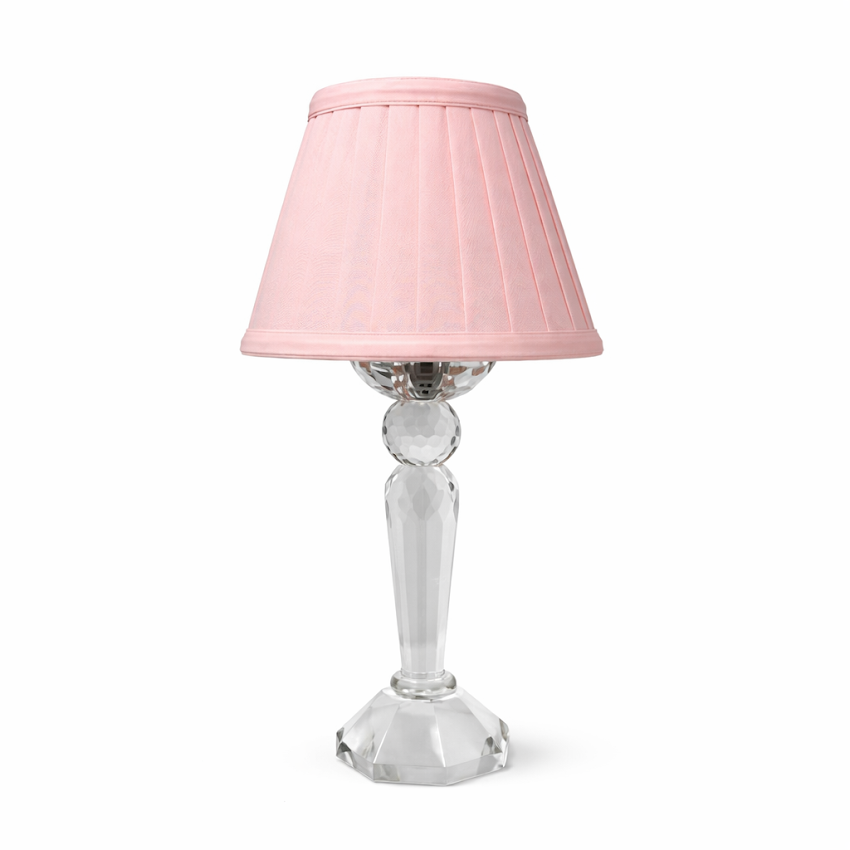 Round Crystal Rechargeable Lamp with Pink Shade