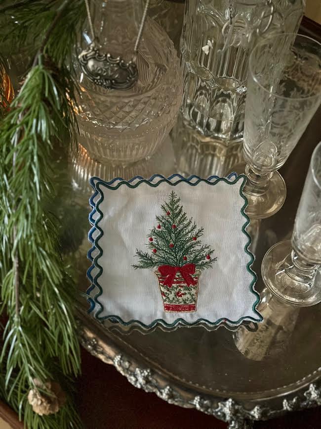 Red Christmas Tree Cocktail Napkin