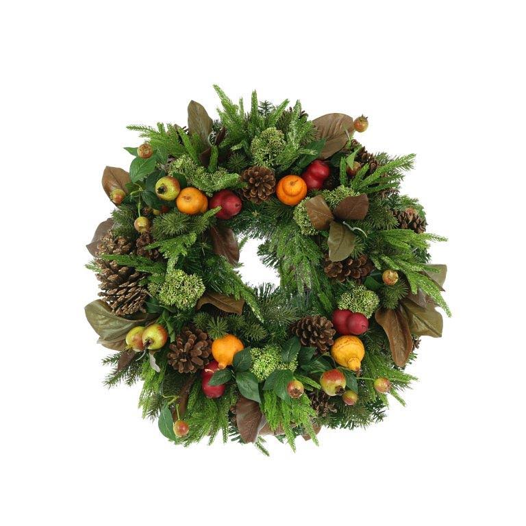 26 " Evergreen Wreath with Cones, Pomegranate and Sedum