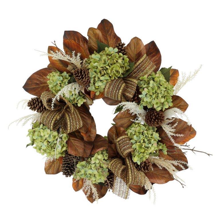 26'' Fall Wreath with Hydrangeas and Pampas