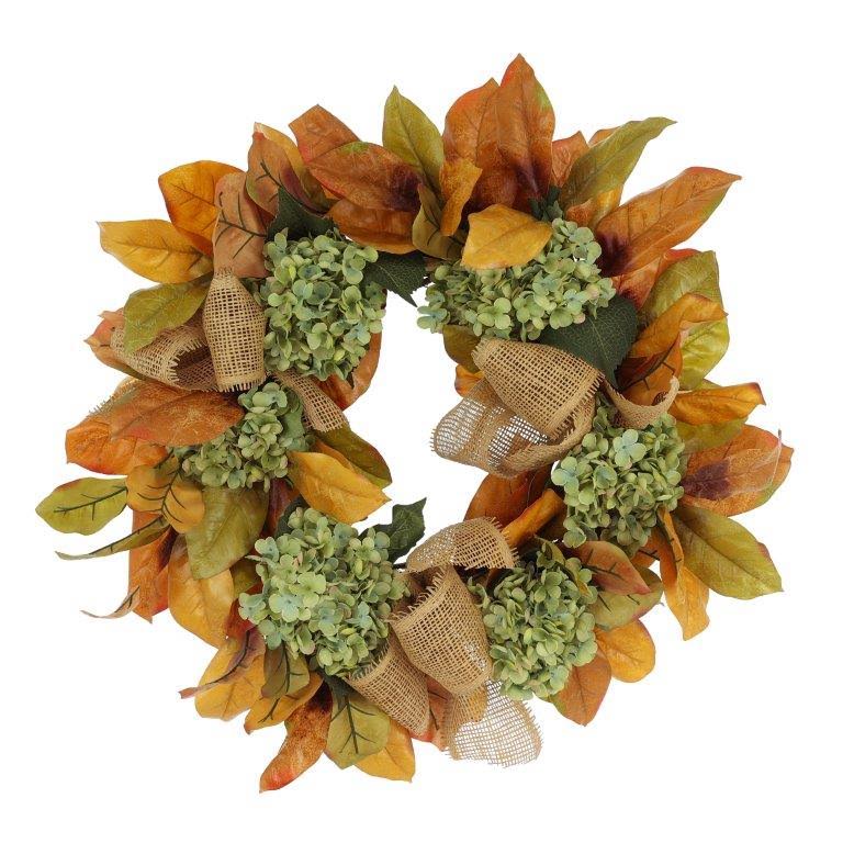 26'' Fall Wreath with Hydrangeas and Fall Leaves