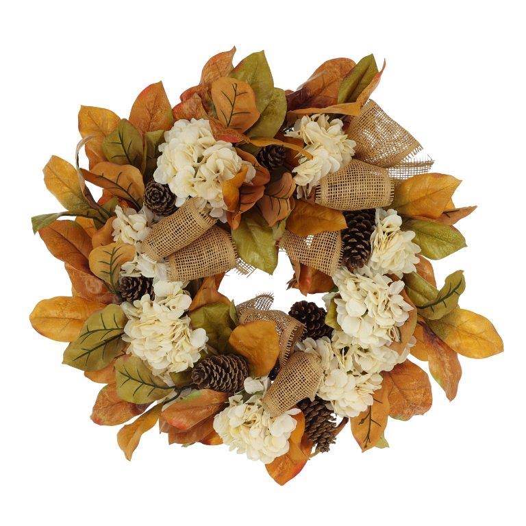 27'' Fall Wreath with Hydrangeas and Pinecones