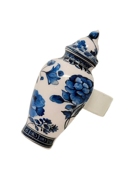 Blue & White Floral Ginger Jar Napkin Ring