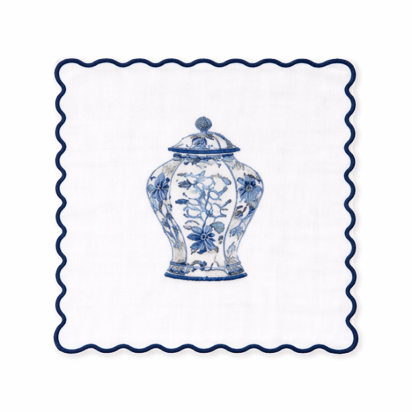 Set of 4 Ginger Jar Embroidered Cocktail Napkins