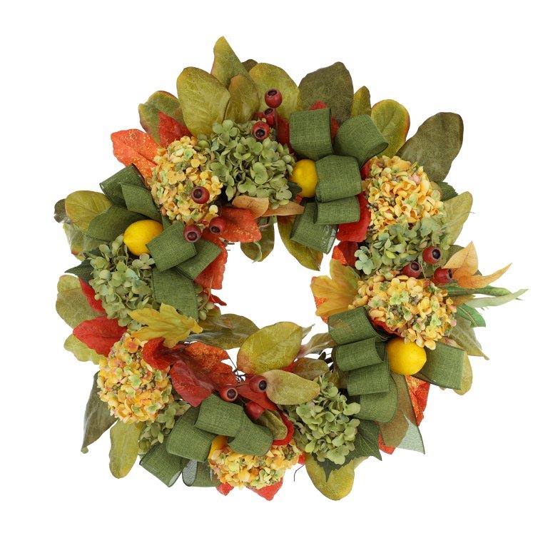23" Fall Wreath with Lemons and Hydrangeas