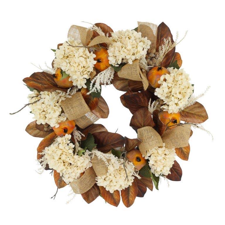 23'' Fall Wreath with Hydrangeas and Pomegranates