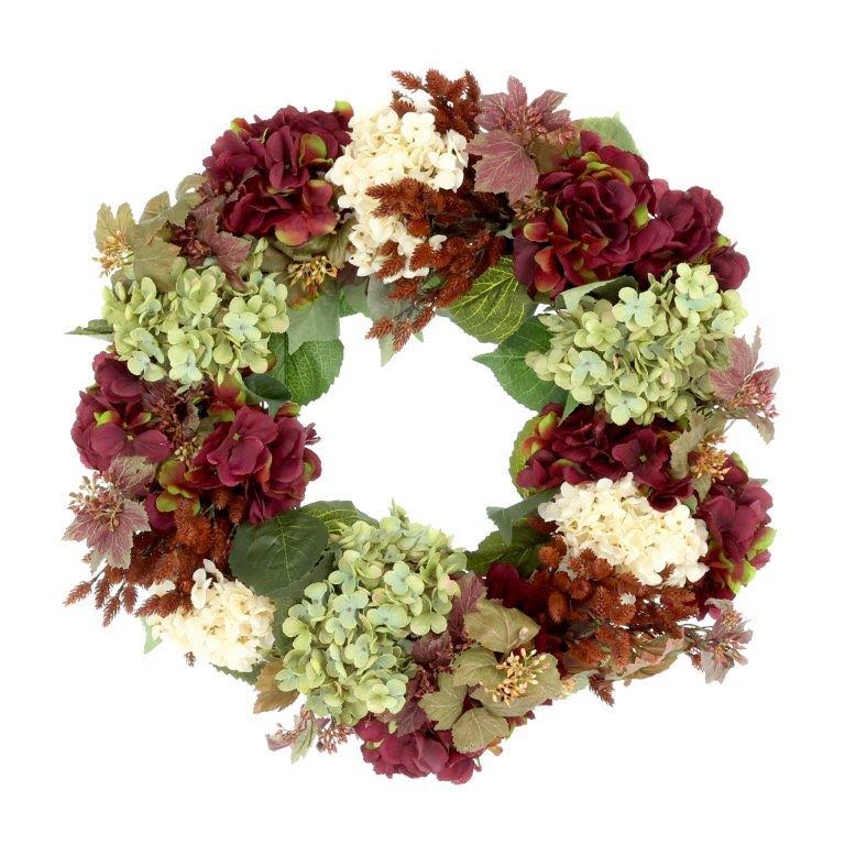26" Fall Wreath with Hydrangeas, Pampas and Ivy