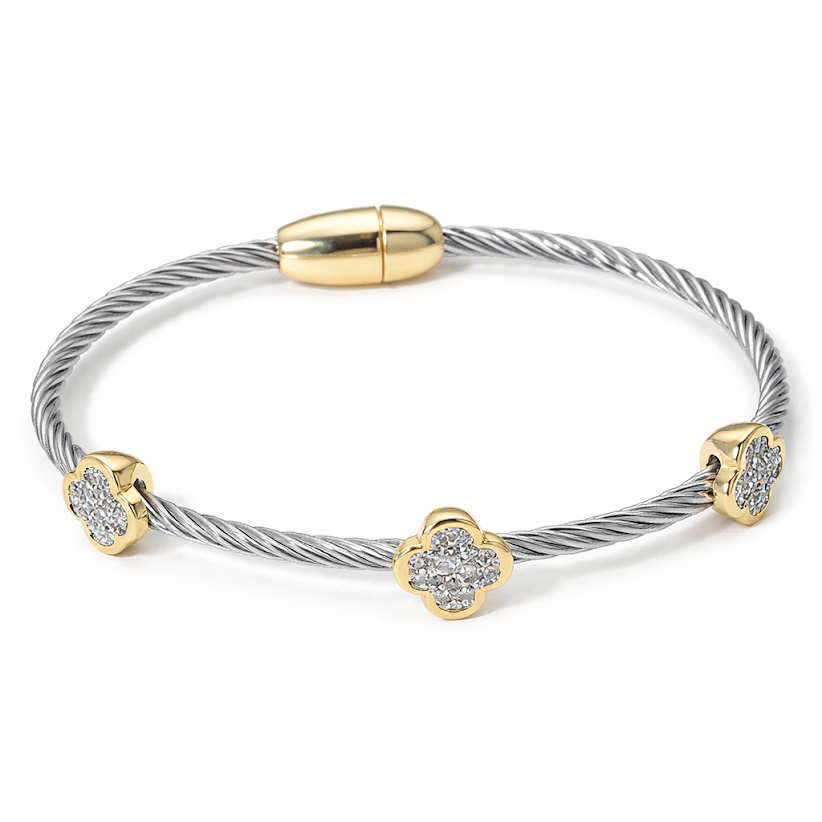 14KT Gold Plated CZ Quatrefoil Magnetic Bracelet