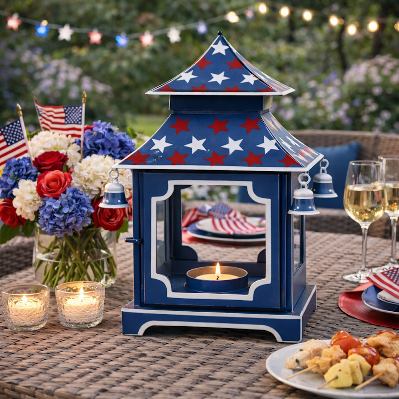 Navy with Red & White Star Pagoda Lantern (4 Sizes)