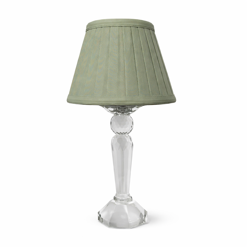 Round Crystal Rechargeable Lamp with Sage Green Shade