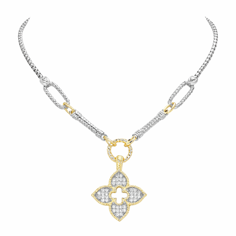 Gold Dipped Clover Necklace with CZ