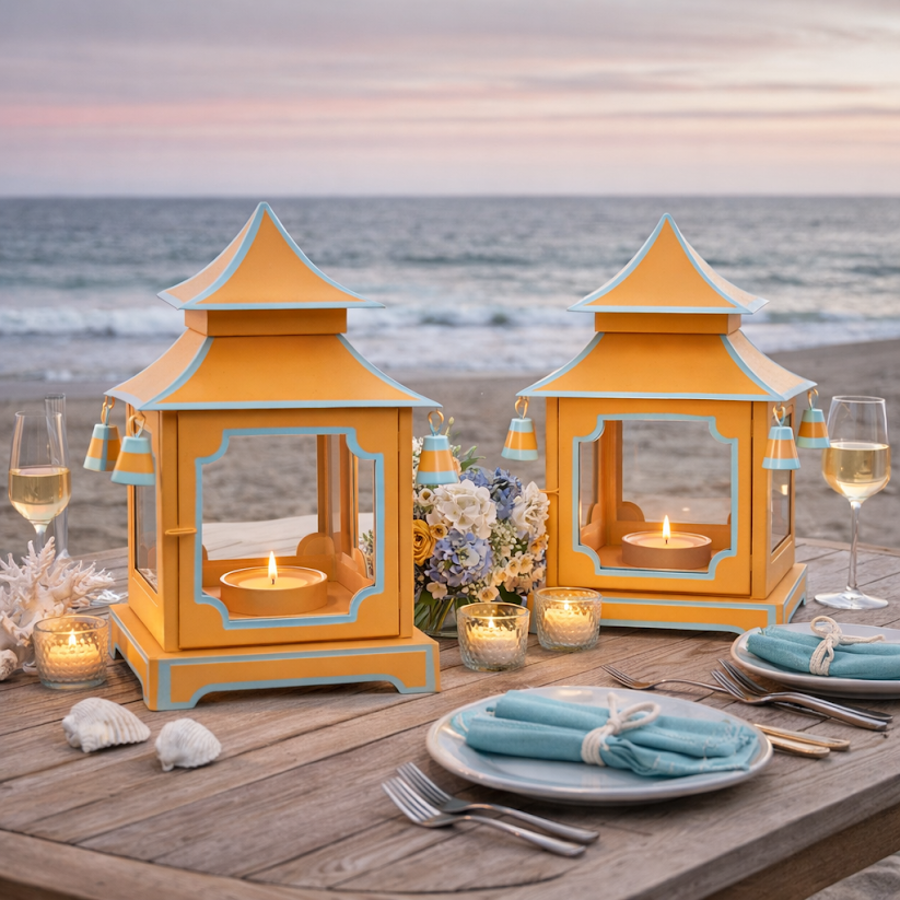 Apricot & Aqua Pagoda Lantern (4 Sizes)