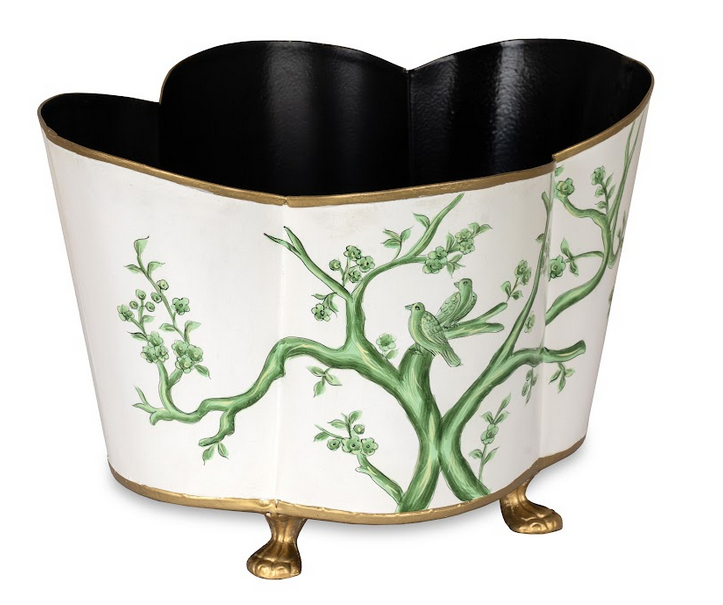 Ivory & Green Quatrefoil Planter