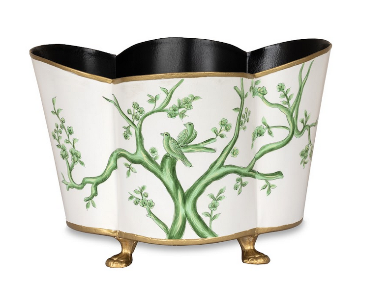 Ivory & Green Quatrefoil Planter