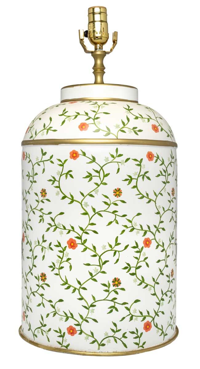 Fabulous soft green trellis/floral tea caddy lamp