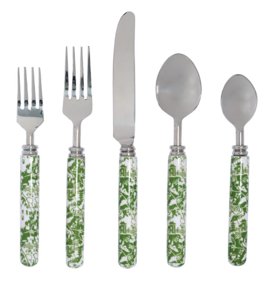 Green Chinoiserie Five Piece Flatware Set