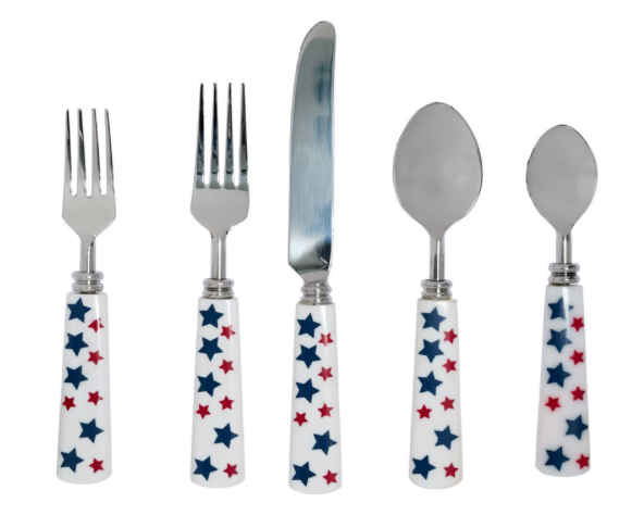 White Patriotic Star Five Piece Flatware Set