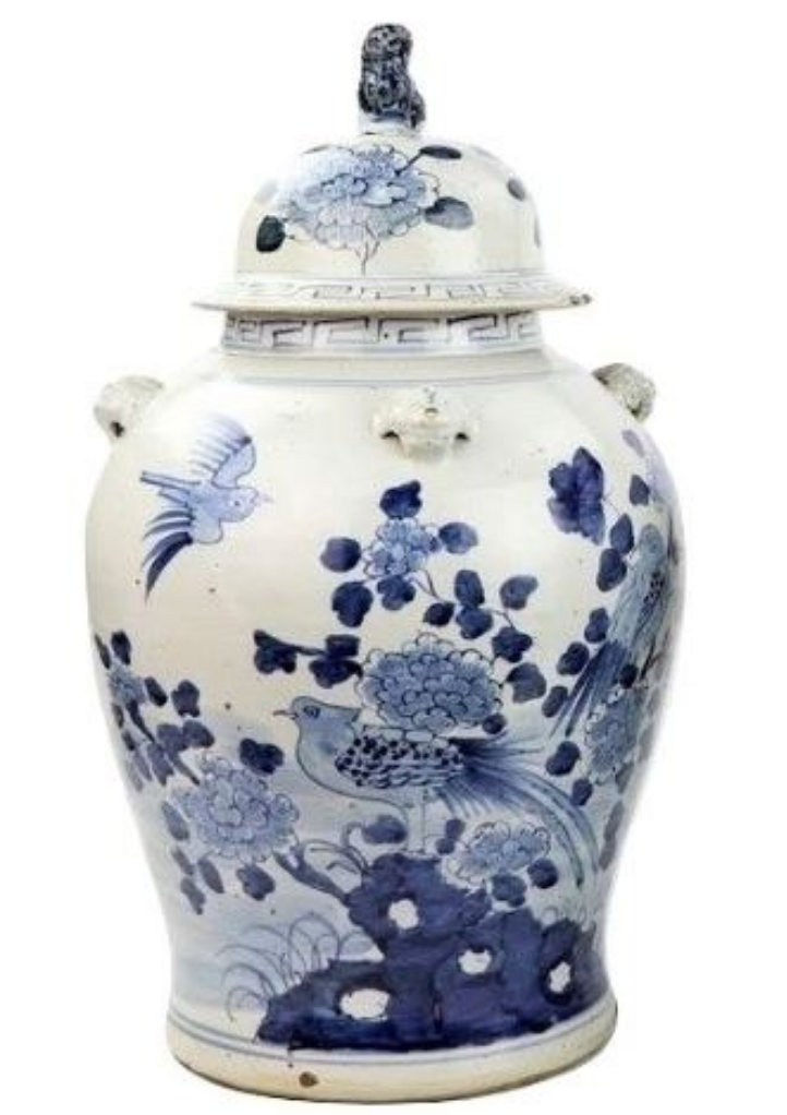 Large Bird and Floral Jar