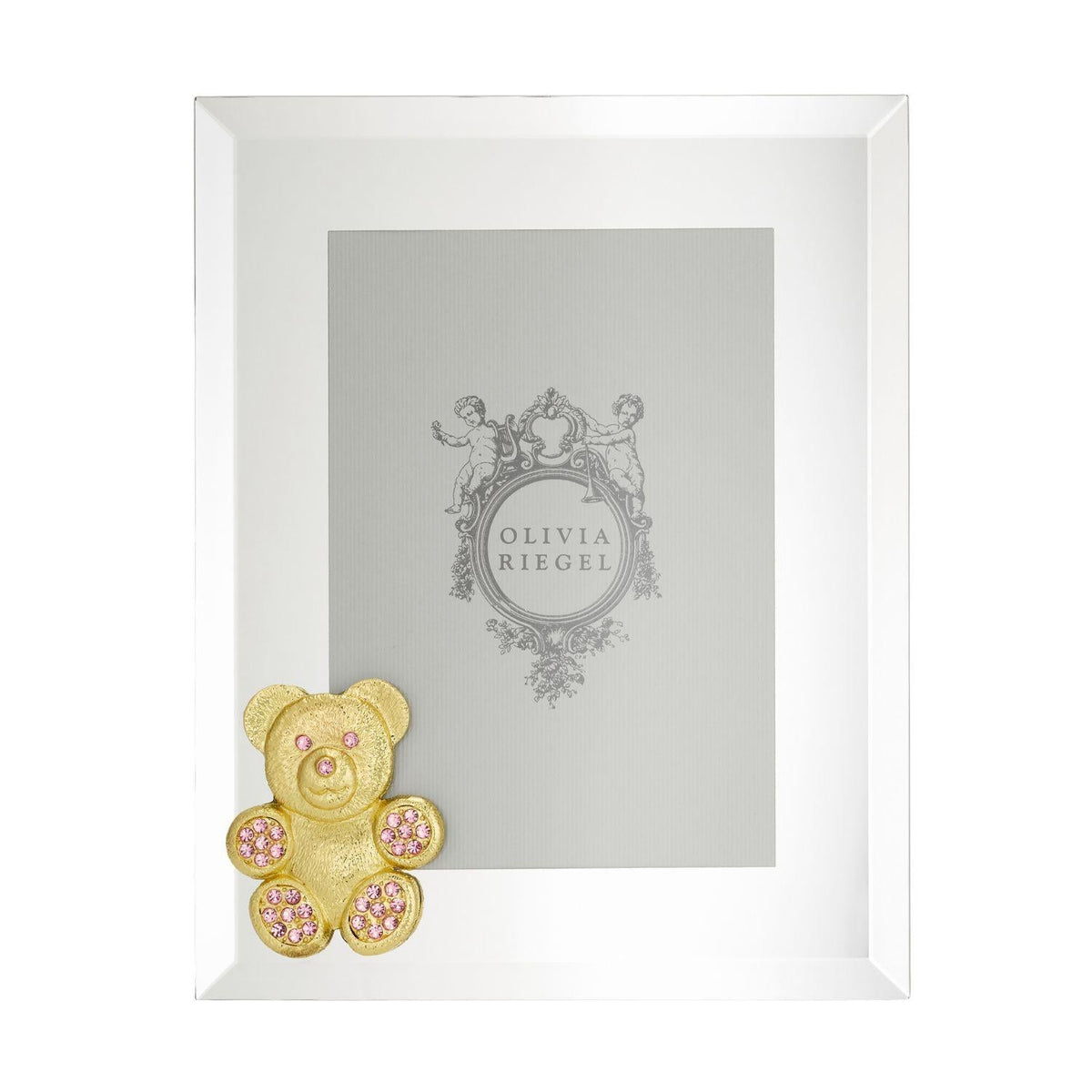 Teddy Bear with Light Rose Crystals 5" x 7" Picture Frame, Gold