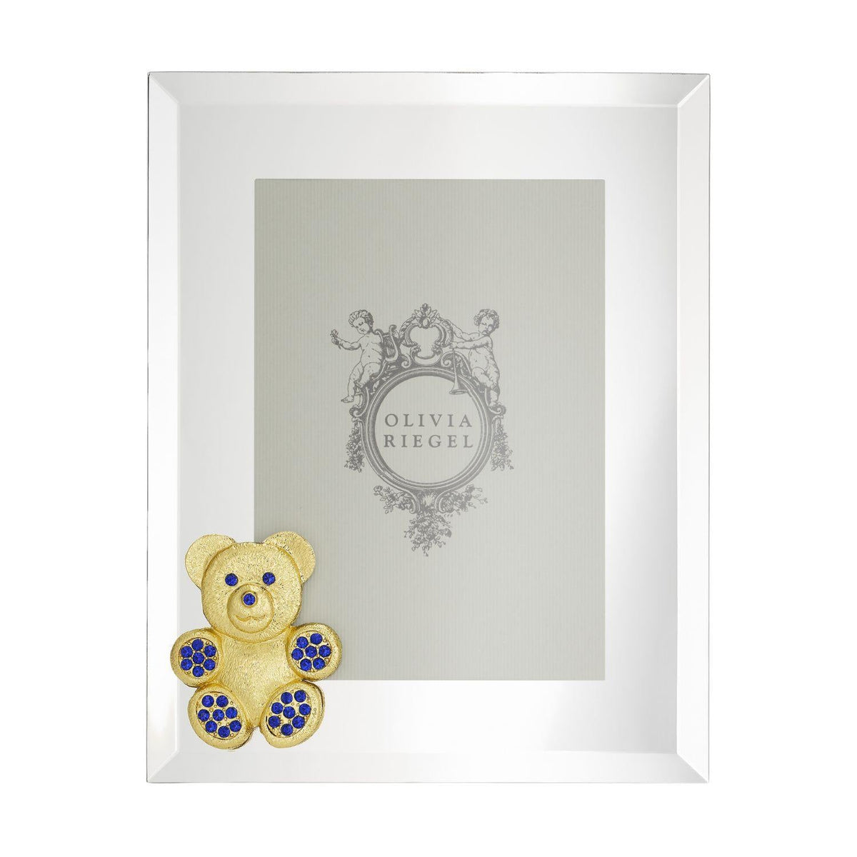 Teddy Bear with Sapphire Crystals 5" x 7" Picture Frame, Gold