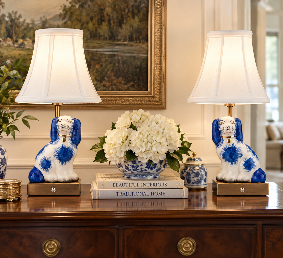 Pair of Blue Staffordshire Dog Rechargeable Lamps