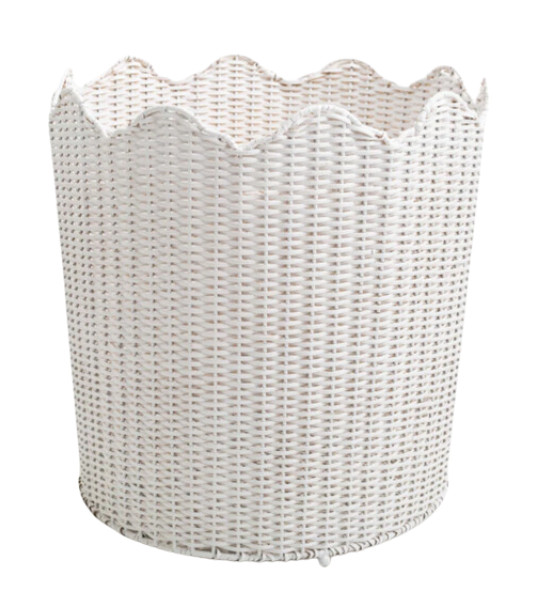 White Scalloped Wicker Planter