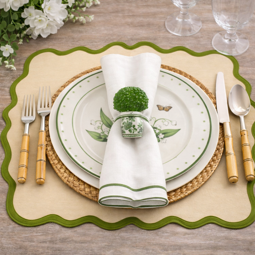 Green Topiary & Bow Set of 4 Napkin Ring
