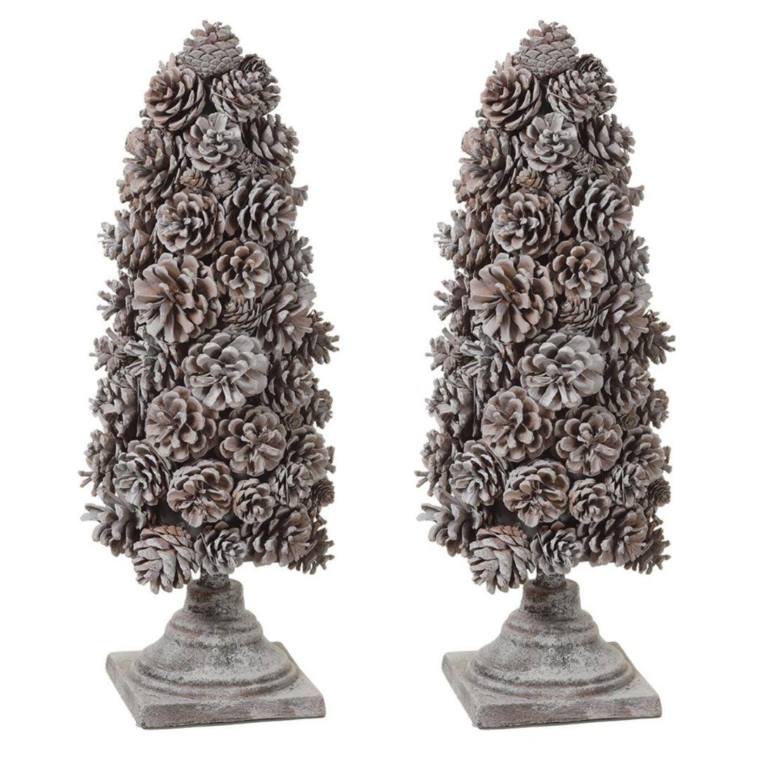 Pair of Icy Pinecone Topiary