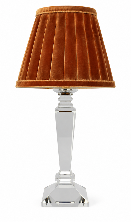 Square Crystal Rechargeable Lamp with Burnt Orange Velvet Shade
