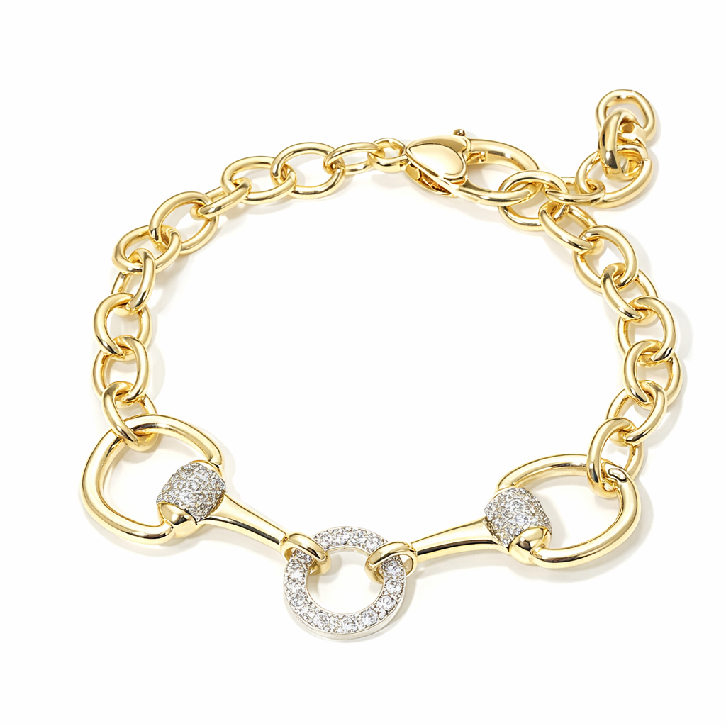 CZ Horsebit Gold Dipped Chain Bracelet