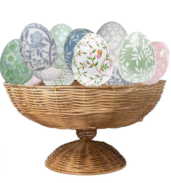 Grand WICKER CENTERPIECE BOWL WITH 10 CHINOISERIE EGGS