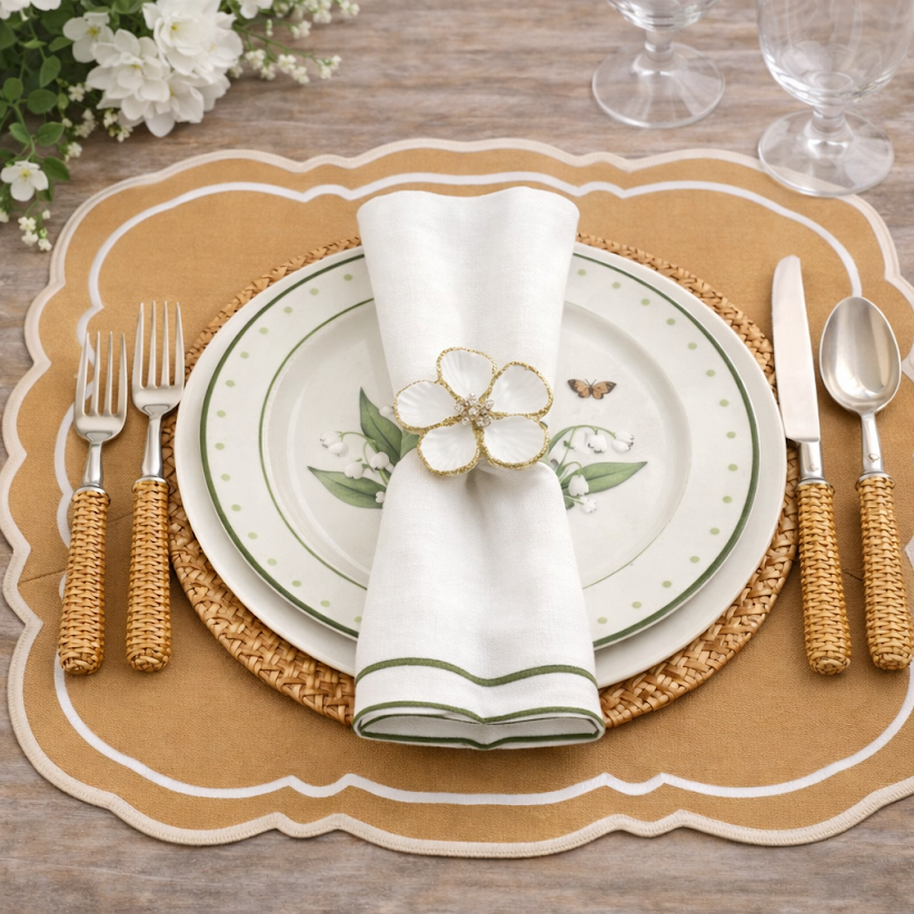 White Flower Set of 4 Napkin Ring