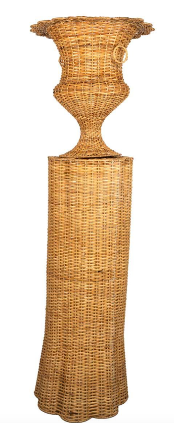 Round Scalloped Wicker Urn and Pedestal