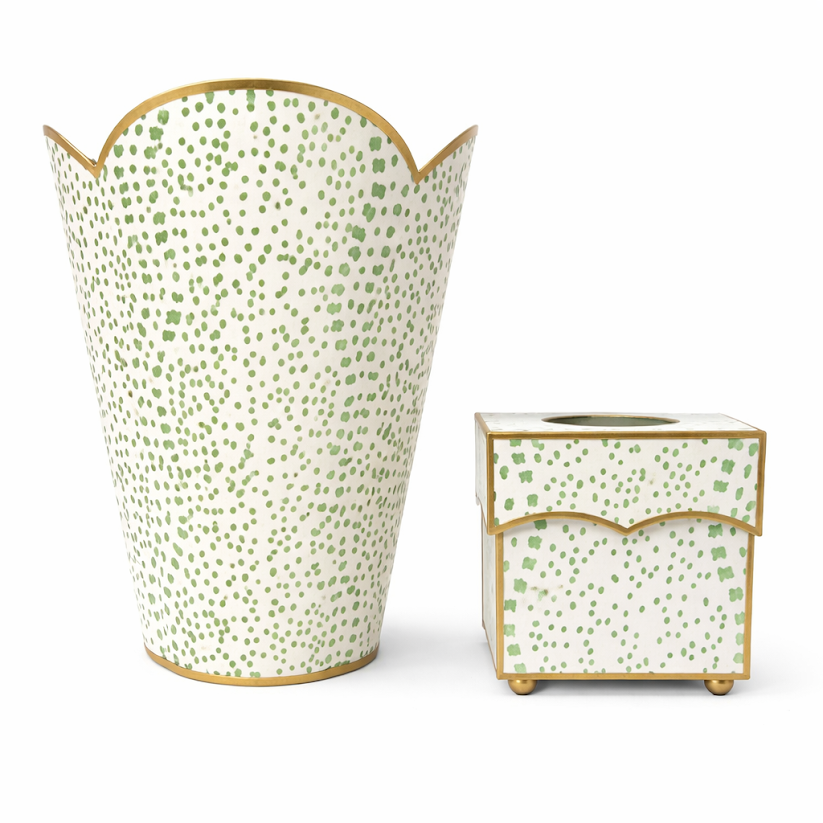 Green Polka Dot Wastepaper Basket & Tissue Set