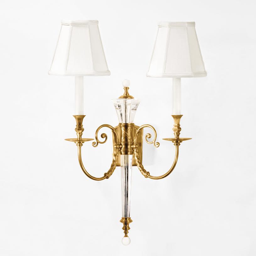 Two Armed Crystal & Brass Sconce