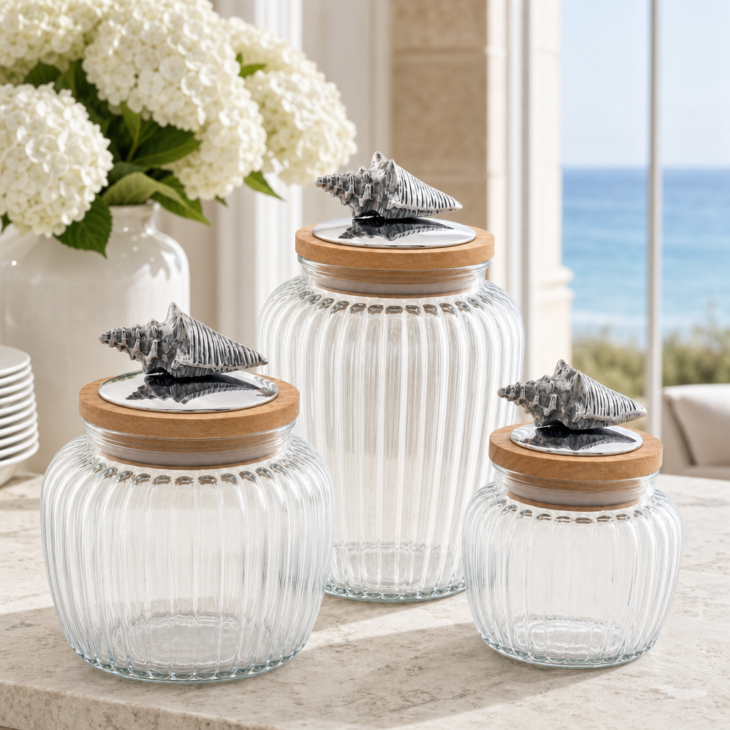 Shell Knob Glass Canisters