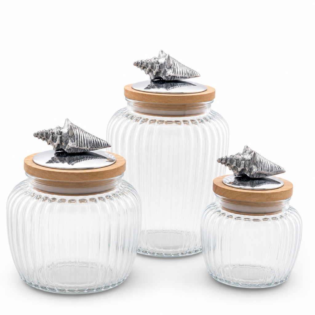 Shell Knob Glass Canisters