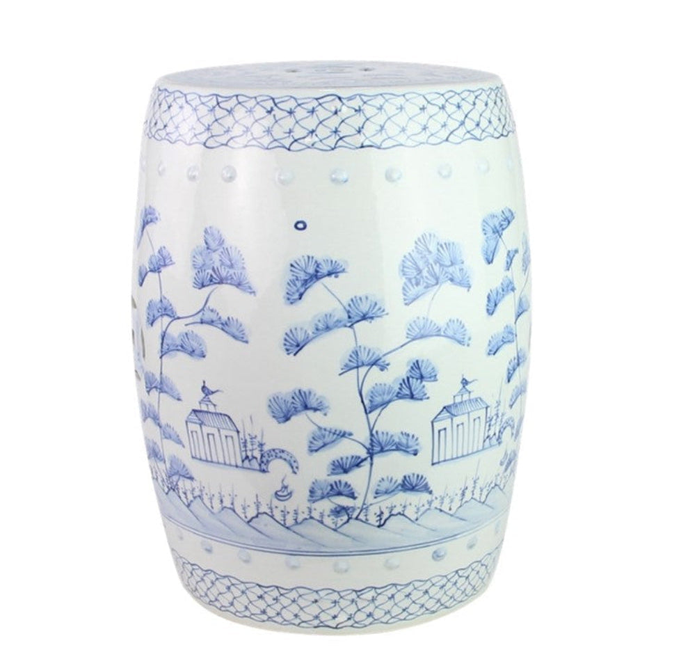 Soft Blue Village Scene Garden Seat