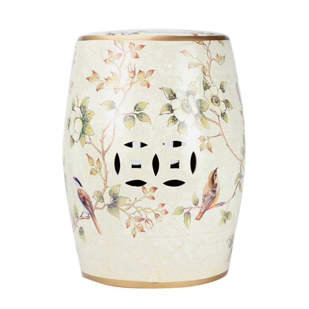 Ivory and Gold Chinoiserie Garden Seat