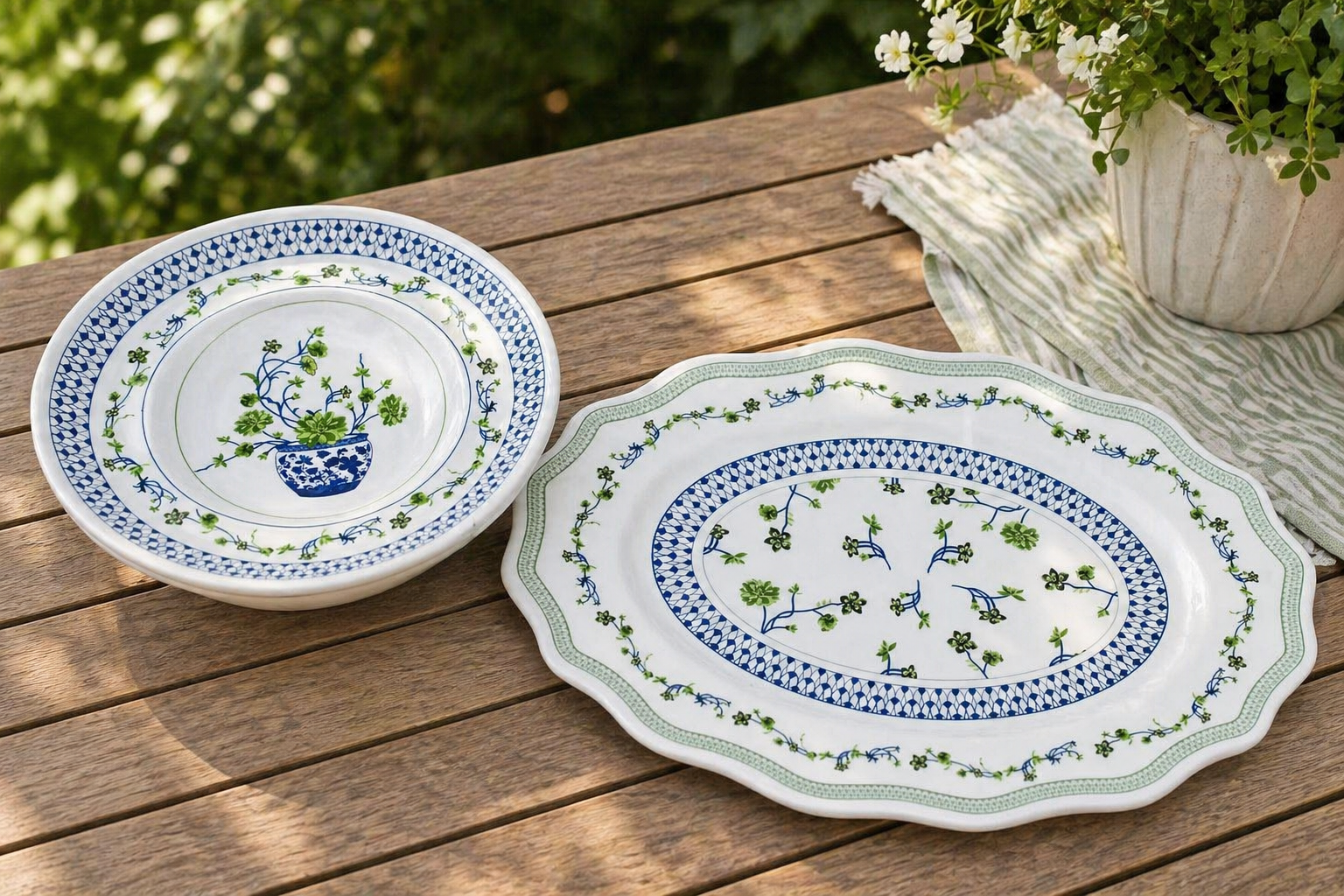 Floral Cache Pot Melamine Serving Set