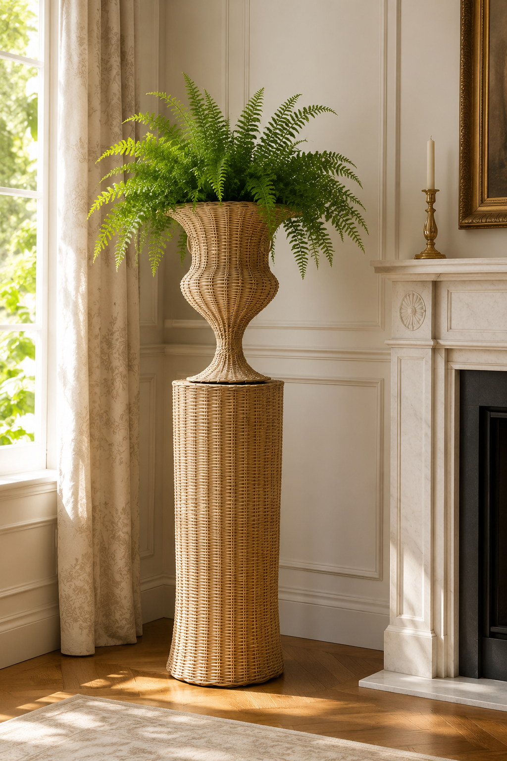 Round Scalloped Wicker Urn and Pedestal (3 Options)