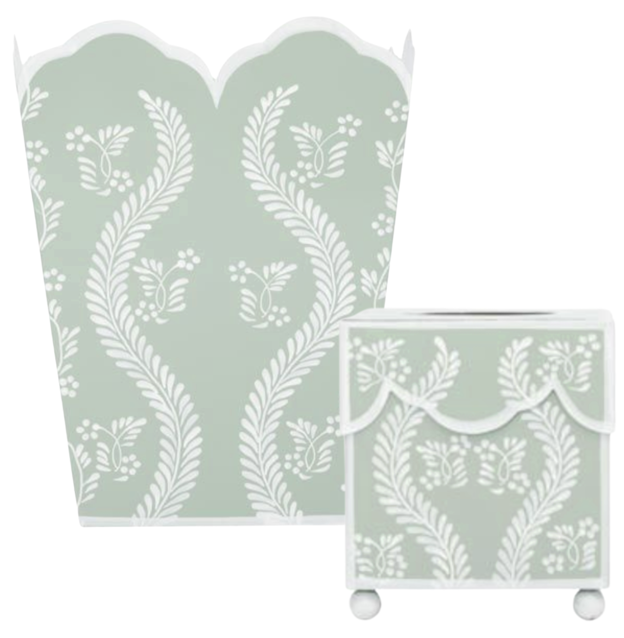 Sage Green Square Trellis Wastepaper Basket & Tissue Holder