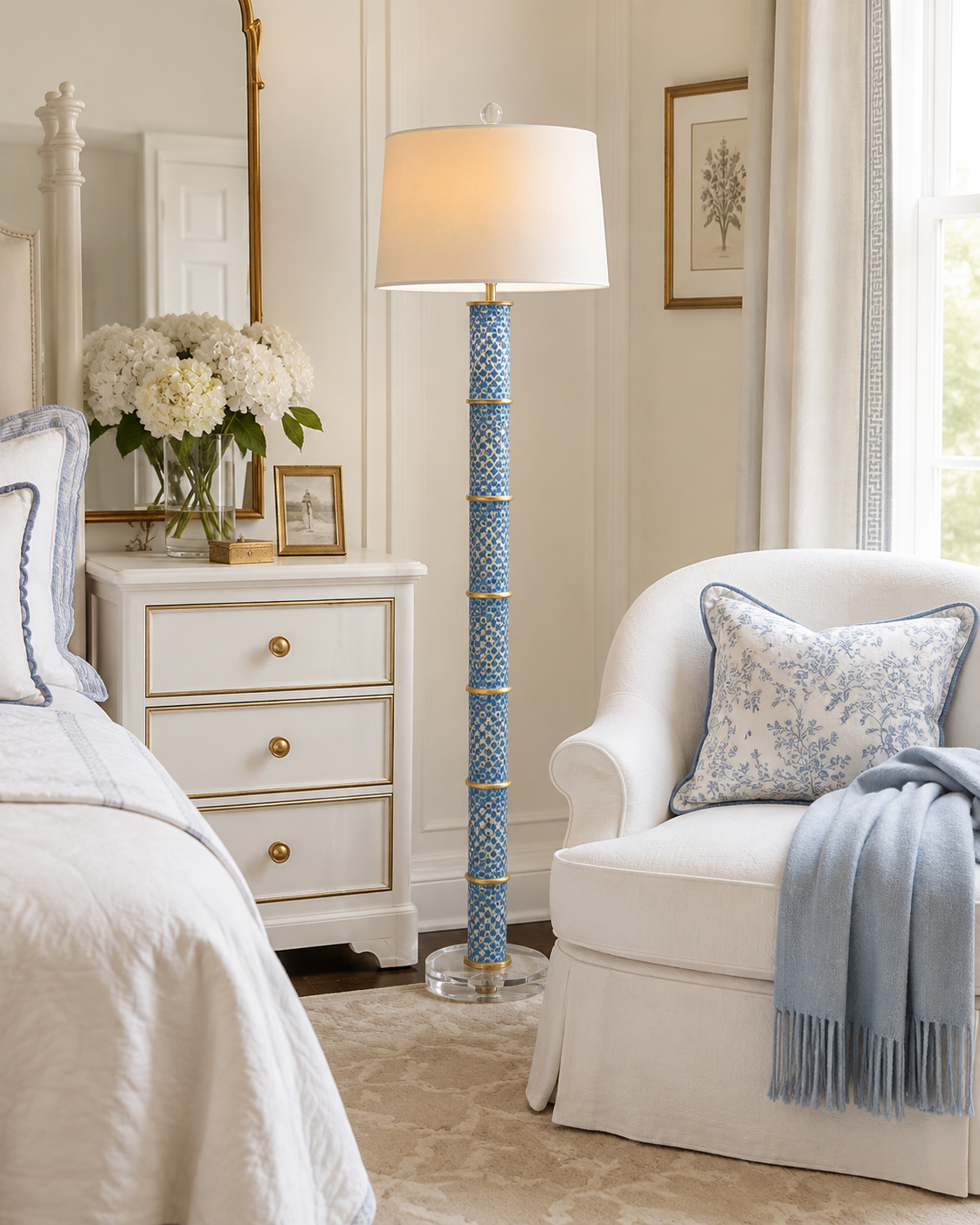 Blue Trellis Porcelain Floor Lamp