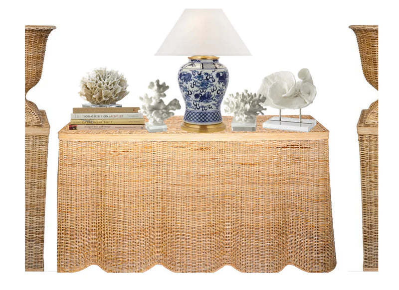 Extra Large SCALLOPED WICKER CONSOLE TABLE