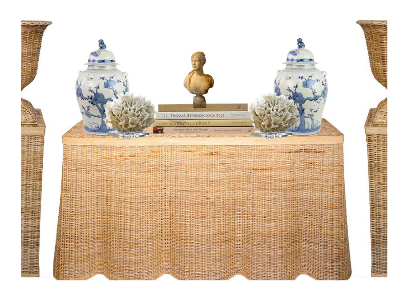 Extra Large SCALLOPED WICKER CONSOLE TABLE