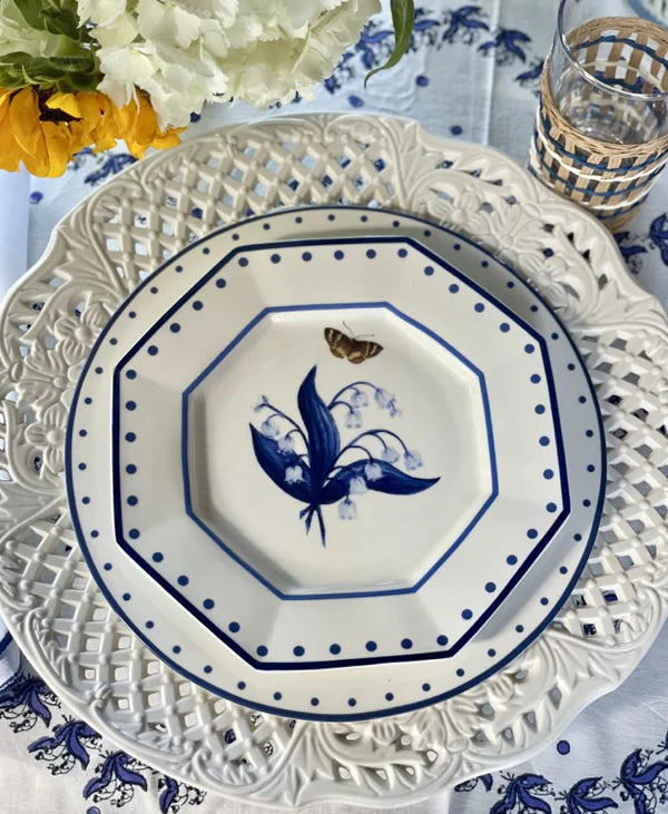 White Pierced Raised Dot and Floral Dinnerware