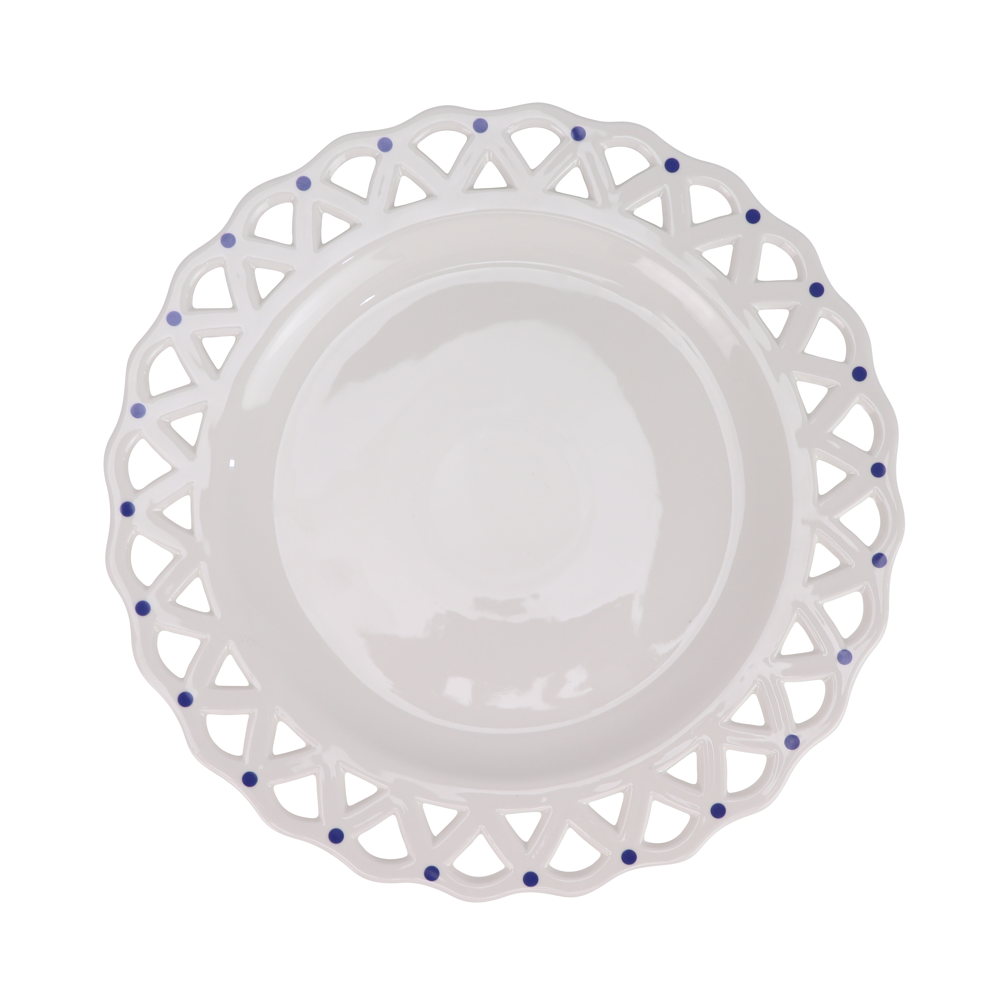 White Pierced Scalloped Charger with Blue Dots